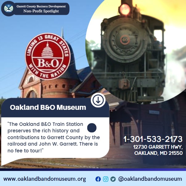 Todays Business Spotlight 🚂 is on Oakland B&O Museum!
Visit them at www.oaklandbandomuseum.org or Oakland B&O Museum
Follow us to see more daily Garrett County Business Spotlights!
If you are interested in having your business featured contact Connor Norman at cnorman@garrettcountymd.gov. #businessdevelopment #garrettcountymd 